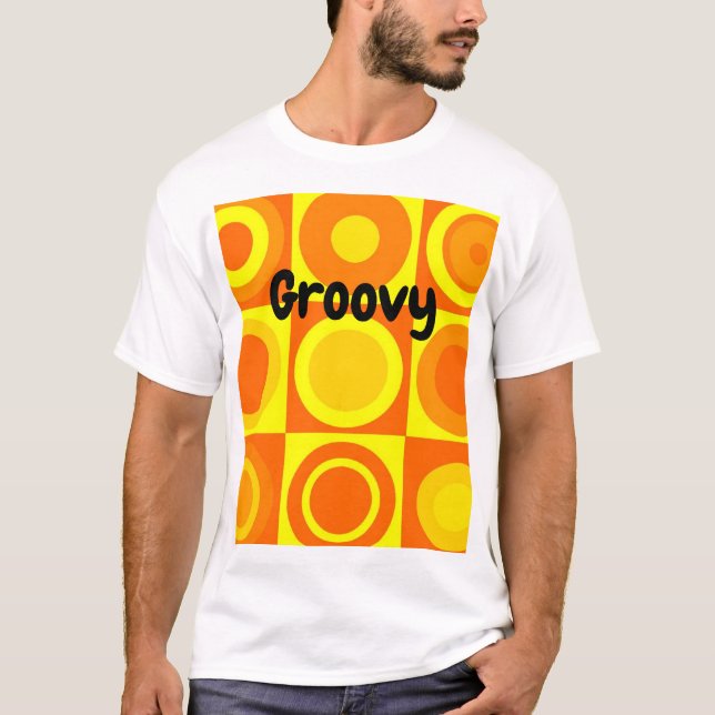 T-shirt Funky Retro Orange Yellow Circles Carré (Devant)