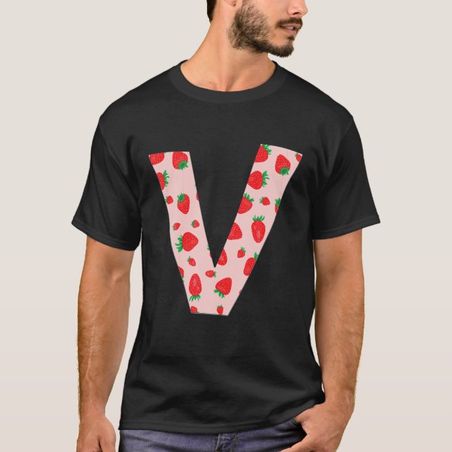 T-shirt Funky Rose fraise Lettre initiale Monogramme V Gi (Devant)
