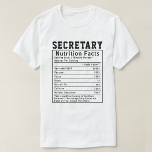 T-shirt Funky Secrétaire Nutrition Facts Personnel employé