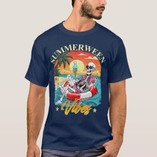 T-shirt Funky Summerween Vibes Skeleton Citrouille Vac Éff