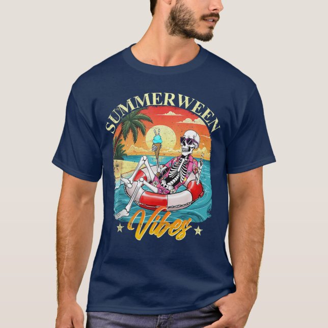 T-shirt Funky Summerween Vibes Skeleton Citrouille Vac Éff (Devant)