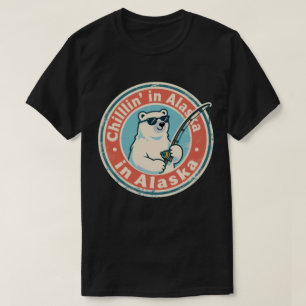 T-shirt Funky Vintage Alaska Chillin Polar Bear Fishing