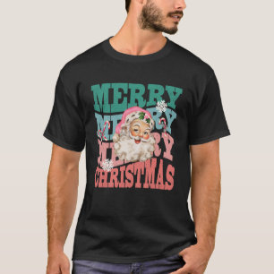 T-shirt Funky Vintage Pink Santa Claus Joyeux Noël Des