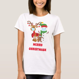T-shirt Funny 2021 Reindeer Snowman Masques visage Christm