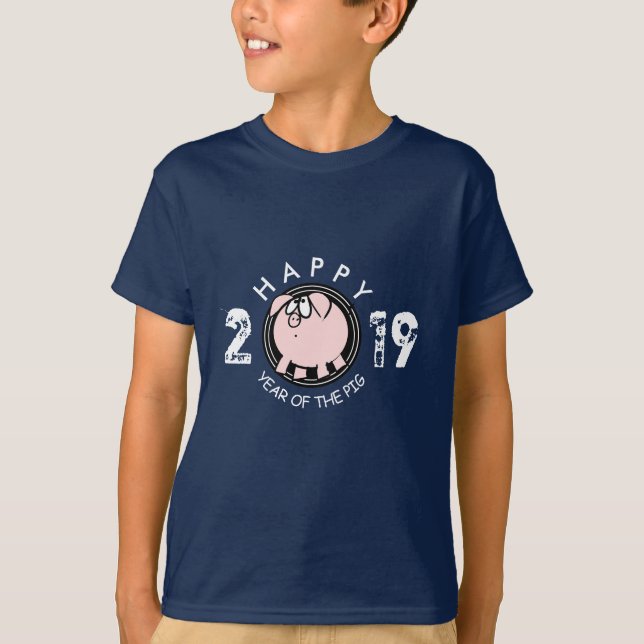 T-shirt Funny 4 Cartoon Pig Année personnalisée 2019 Kids  (Devant)