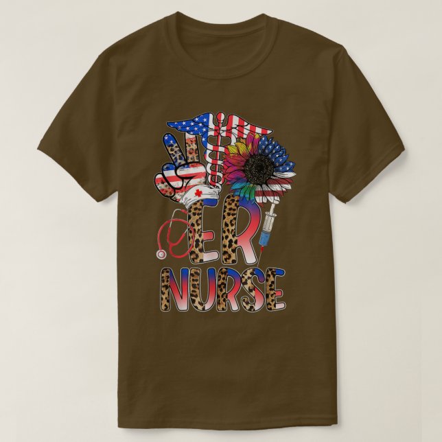 T-shirt Funny 4th of July Leopard Sunflower Er Nurse Ameri (Design devant)