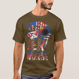 T-shirt Funny 4th of July Leopard Sunflower Er Nurse Ameri