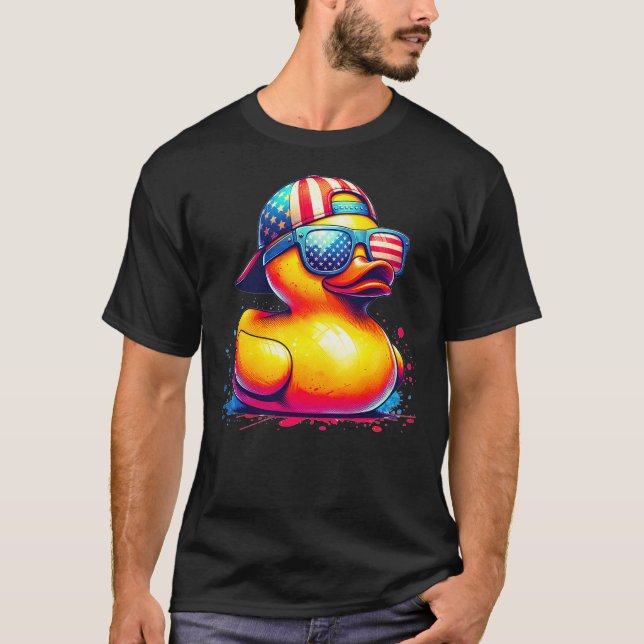 T-shirt Funny 4th Of July Patriotic Rubber Duck USA Flag F (Devant)