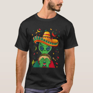 T-shirt Funny Alien Sombrero Taco UFO Mexique Drapeau Cinc
