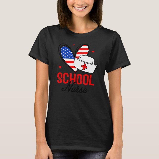 T-shirt Funny America School Nurse Independence Heart RN (Devant)