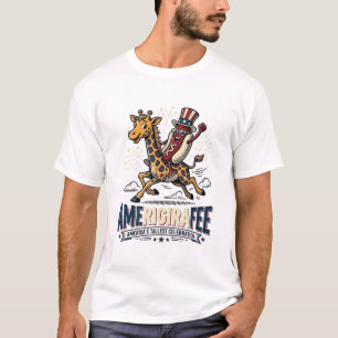 T-shirt Funny Amerigiraffee Patriotique Giraffe Hot Dog Ch