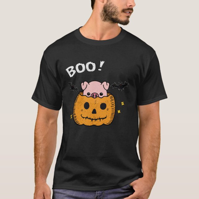 T-shirt funny and cute piggy pig boo in pumpkin bats Hallo (Devant)
