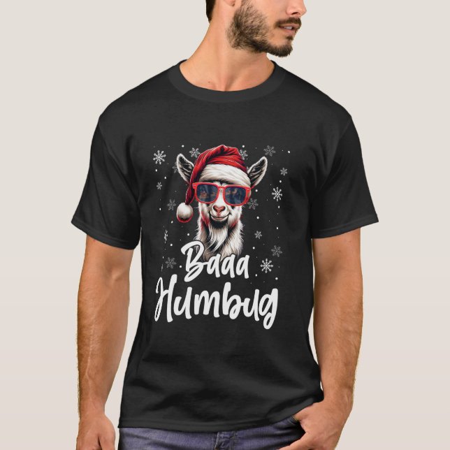 T-shirt Funny Baaa Humbug Santa Hat Chèvre Lunettes de sol (Devant)