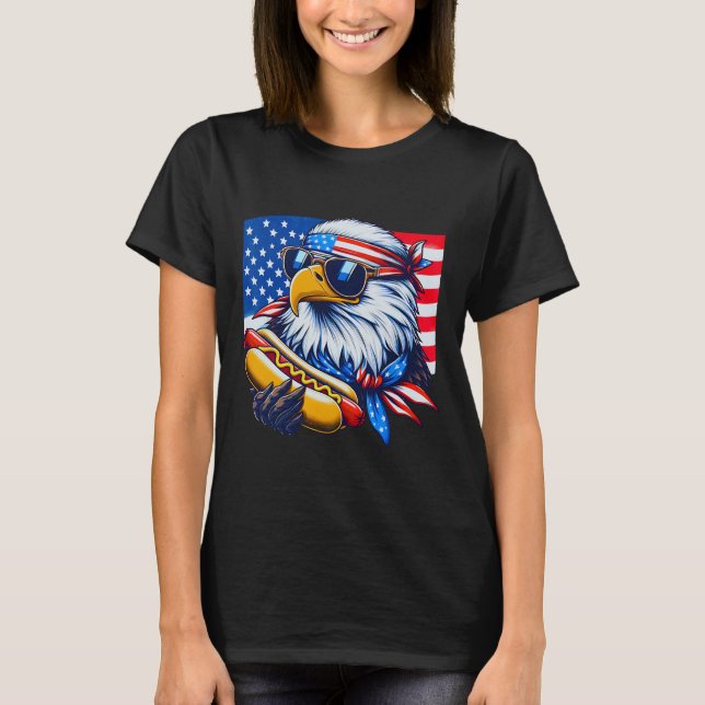 T-shirt Funny Bald Eagle Hotdog American Flag 4th Of July  (Devant)