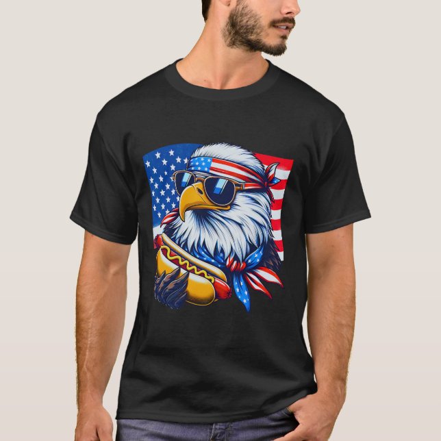 T-shirt Funny Bald Eagle Hotdog American Flag 4th Of July  (Devant)