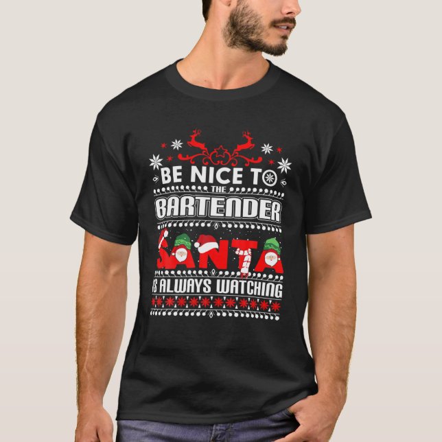 T-shirt Funny Bartending Gift Festif Vilain Noël Barte (Devant)