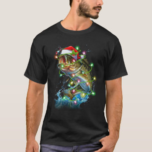 T-shirt Funny Bass Pêche Santa Hat Noël Pajama Poisson