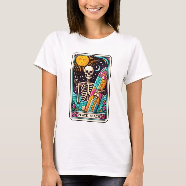 T-shirt Funny Beach Peace Beach Skeleton Tarot (Devant)