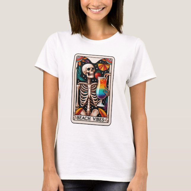 T-shirt Funny Beach Vibes Skeleton Tarot (Devant)