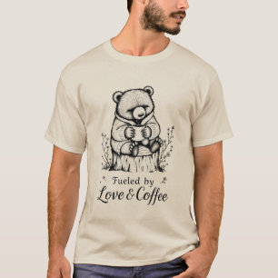 T-shirt Funny Bear "Alimenté par l'amour et le caf