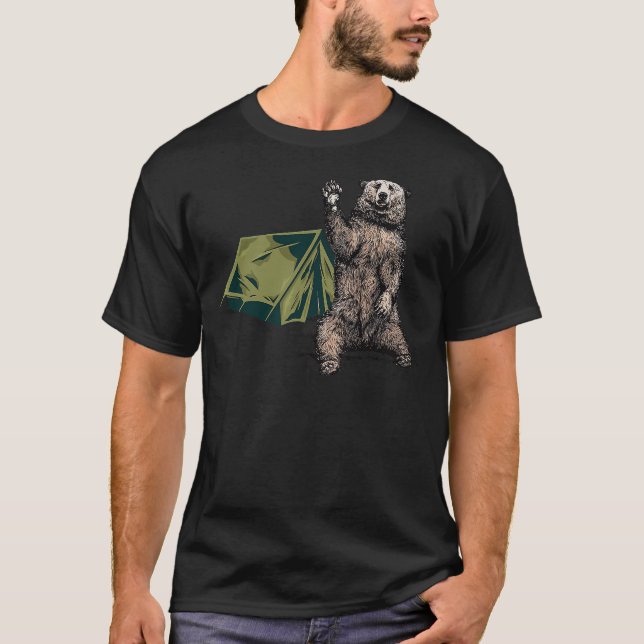 T-shirt Funny Bear Waving Hiking Camping Bear Hiking (Devant)