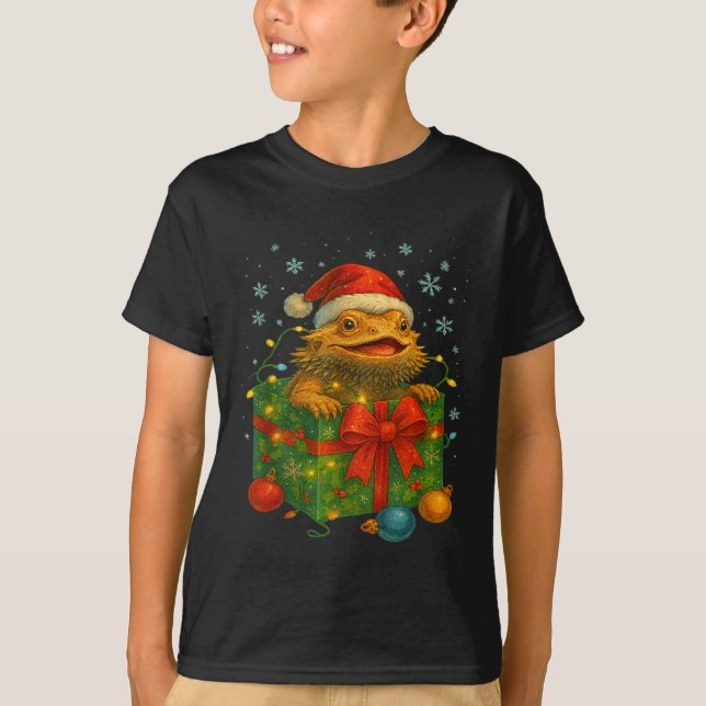 T-shirt Funny Bearded Dragons Santa Christmas Tree Lights  (Devant)