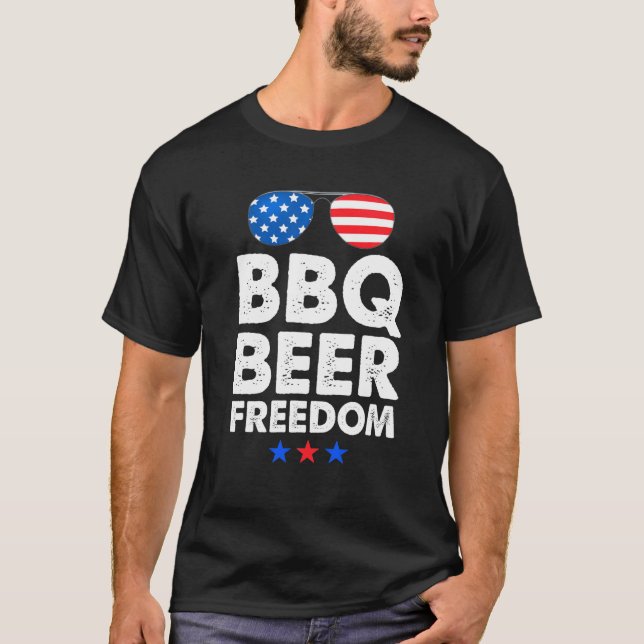 T-shirt Funny Beer BBQ Freedom Tee - shirt Hommes American (Devant)
