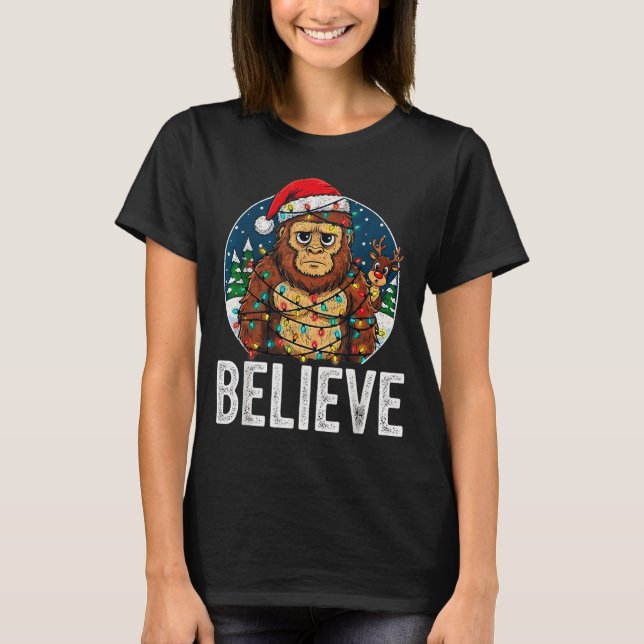 T-shirt Funny Bigfoot Believe Christmas Sasquatch Santa Fo (Devant)