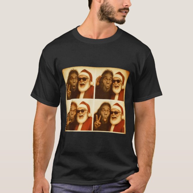 T-shirt Funny Bigfoot Photobooth With Santa Christmas Xmas (Devant)