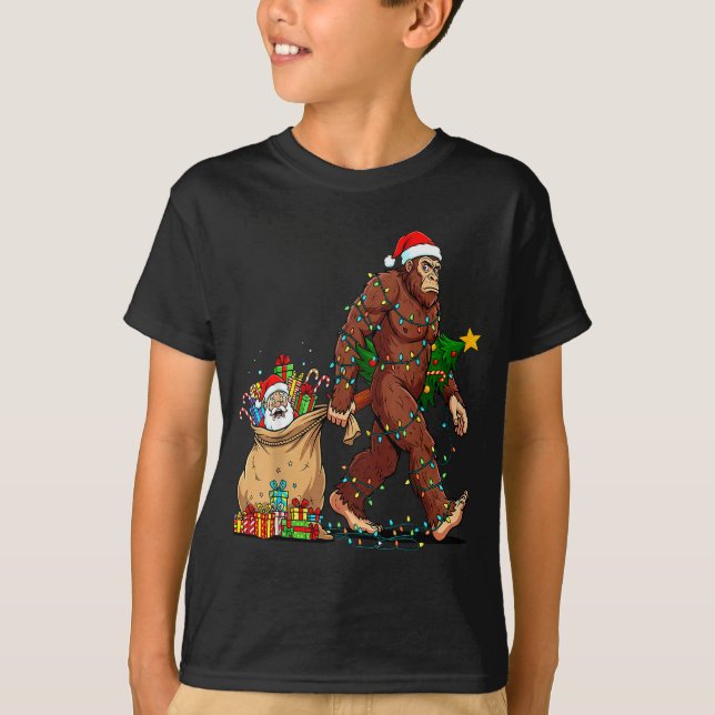 T-shirt Funny Bigfoot Steals Santa &amp; Xmas Tree - Chris (Devant)
