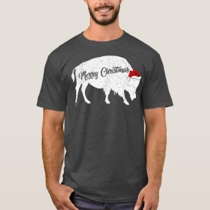 T-shirt Funny Bison Animal Lover Santa Hat Bison Christmas