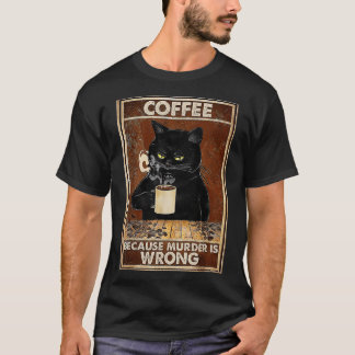 T-shirt Funny Black Cat Boissons Café