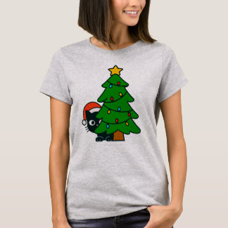 T-shirt Funny Black Cat Christmas Tree Lights Kitty Xmas