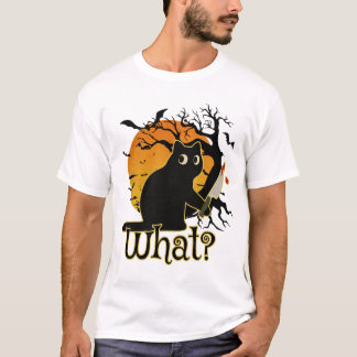 T-shirt Funny Black Cat Holding Knife Halloween