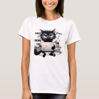 T-SHIRT FUNNY BLACK CAT ON THE COMPUTER