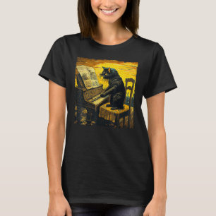 T-shirt Funny Black Cat Pianist Corn Sur Le Cob