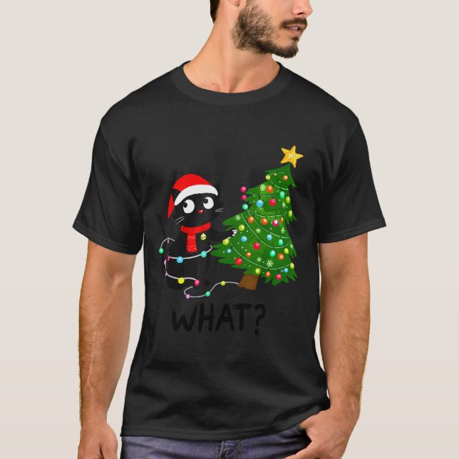 T-shirt Funny Black Cat What_ Christmas Tree Funny Cat Lov (Devant)