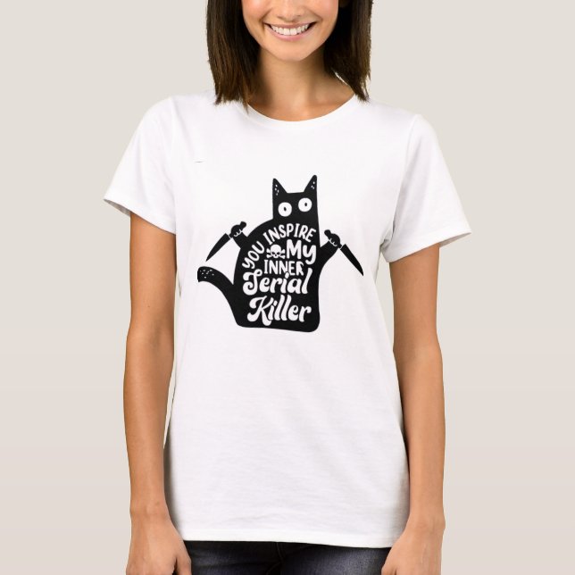 T-shirt Funny Black Murder Cat Halloween Funny Party  (Devant)