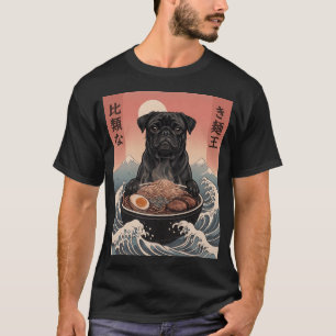 T-shirt Funny Black Pug Nouilles Japonaises Ramen Vintage