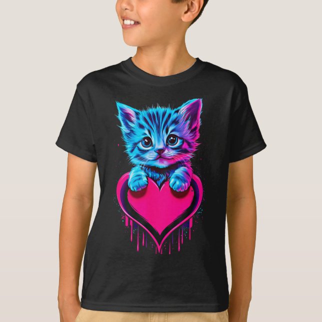 T-shirt Funny Blacklight Glitch Art Cute Cat Kitten Valent (Devant)