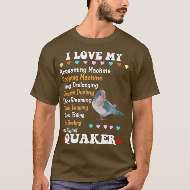 T-shirt Funny Blue Quaker Shirt I Love Quaker Parrot (Devant)