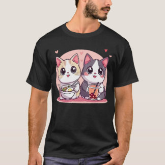 T-shirt Funny Boba Ramen Chats Kawaii Anime Japon mignonne