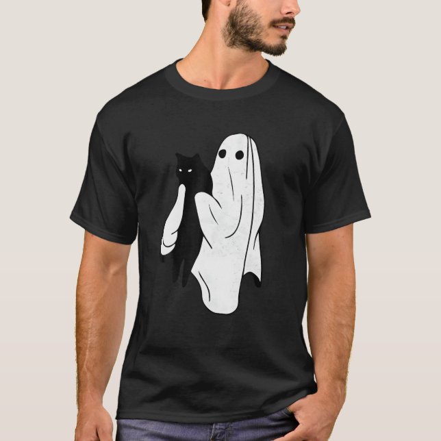 T-shirt Funny Boo Ghost Holding Black Cat Halloween Éffray (Devant)
