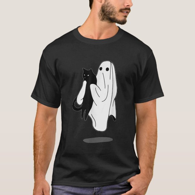 T-shirt Funny Boo Ghost Holding Black Cat Halloween Éffray (Devant)