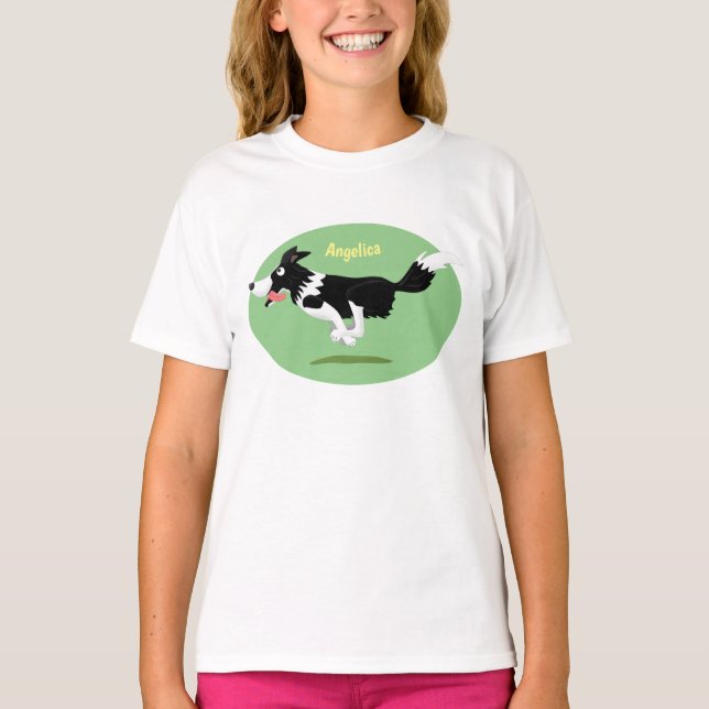 T-shirt Funny Border Collie chien en course dessin animé (Devant)