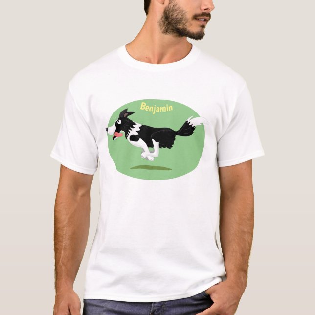 T-shirt Funny Border Collie chien en course dessin animé (Devant)