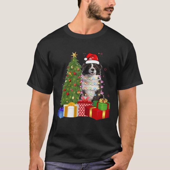 T-shirt Funny Border Collie Christmas Tree Merry Christmas (Devant)