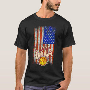 T-shirt Funny Bowler Vintage American Flag Bowling