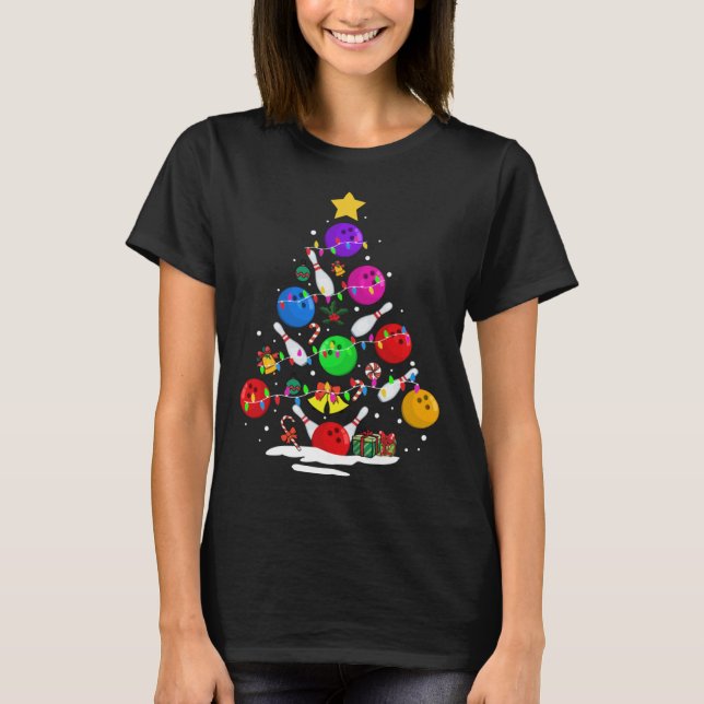 T-shirt Funny Bowling Ugly Christmas Tree Lights Xmas For  (Devant)
