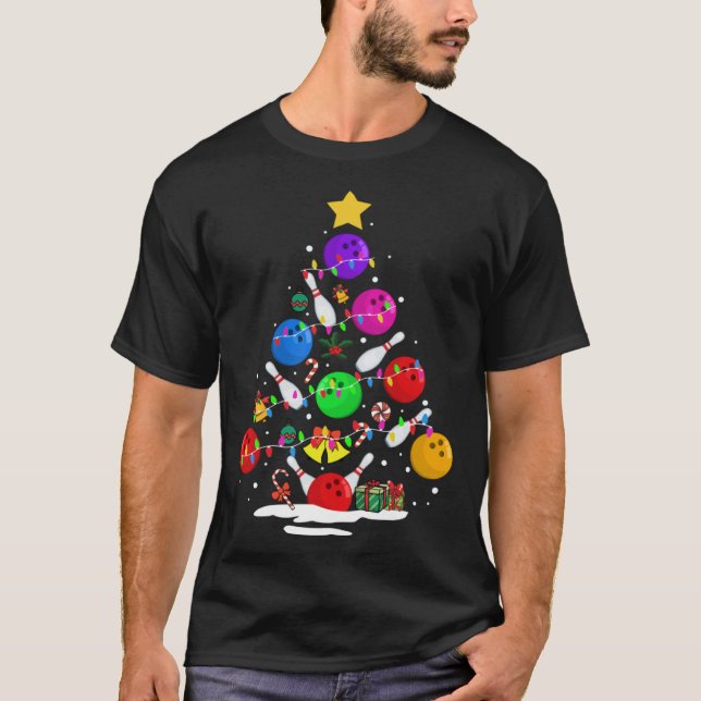 T-shirt Funny Bowling Ugly Christmas Tree Lights Xmas For  (Devant)